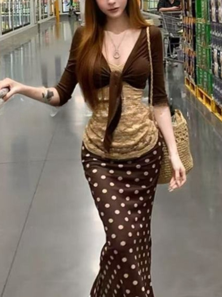 Crop Top Crochet - Japoński Zestaw Vintage 3-częściowy Damski: Wąska