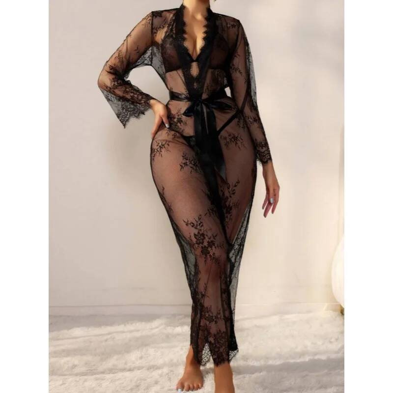 Czarna Koronkowa Przezroczysta – Kimono Sheer Floral recenzja i cena